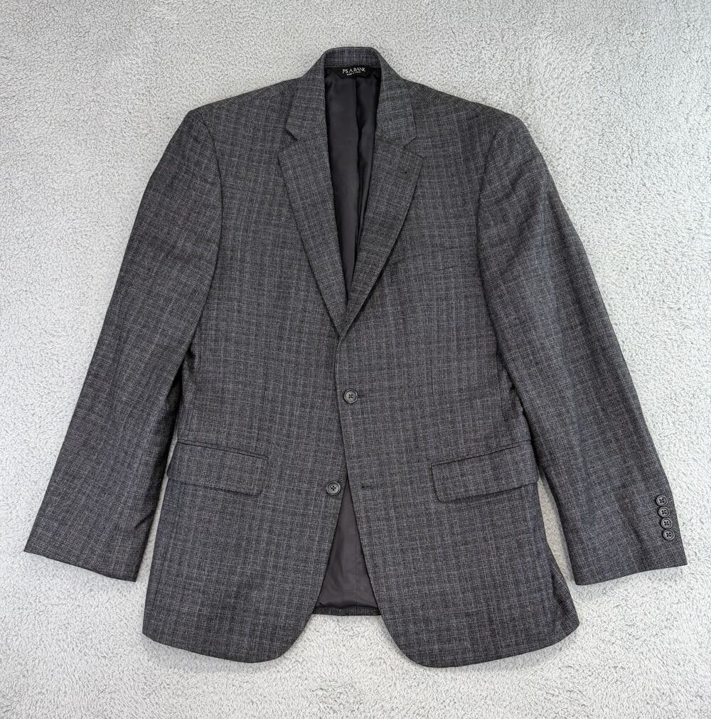 Jos A Bank Signature Collection Sport Coat Men's 40L Grey Plaid 100% Wool Blazer